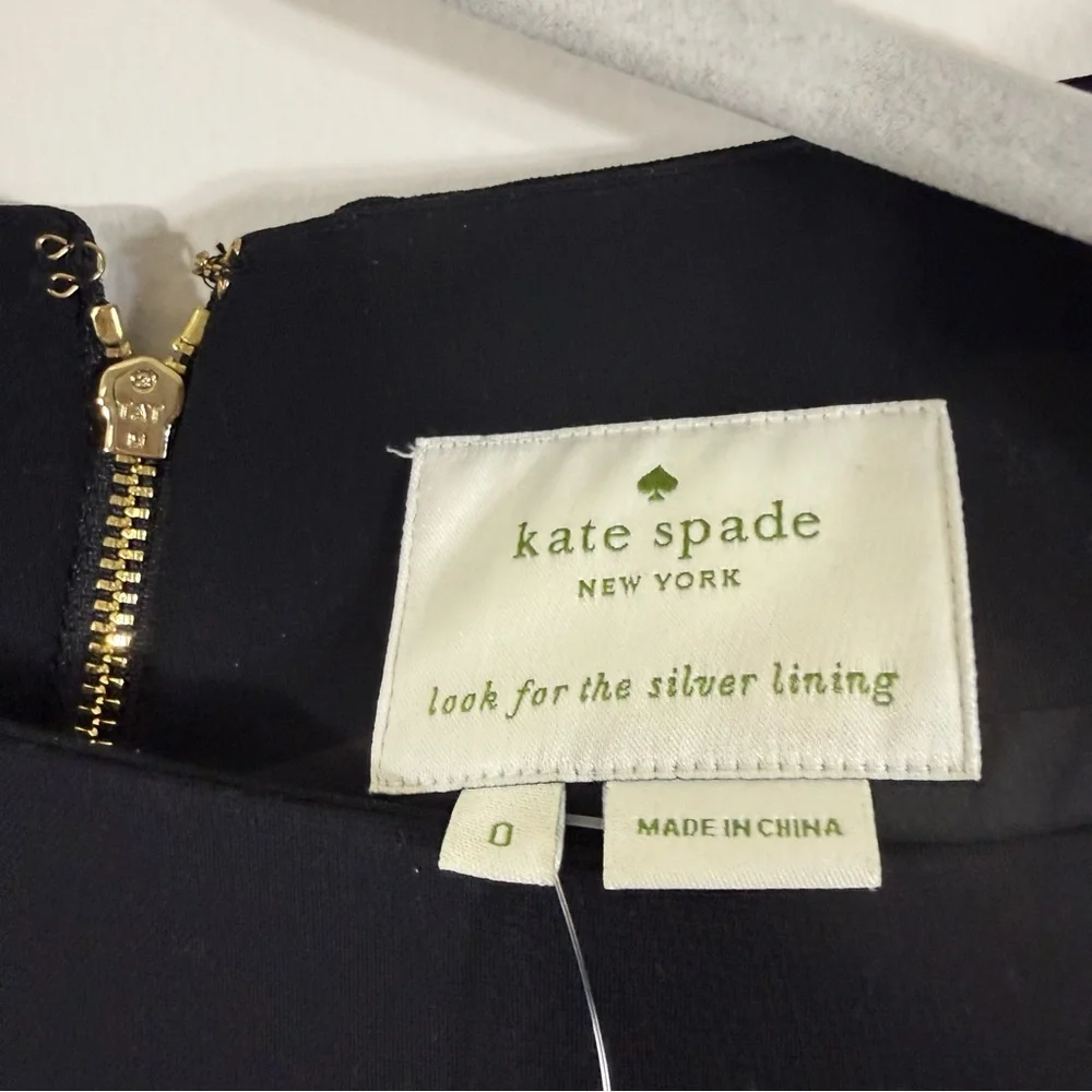 NWT Kate Spade Crepe Flounce Dress Caution to the Wind Black Size 0